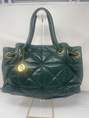 Furla Quilted Dark Green Leather top handle/Shoulder Bag with Gold Hardware